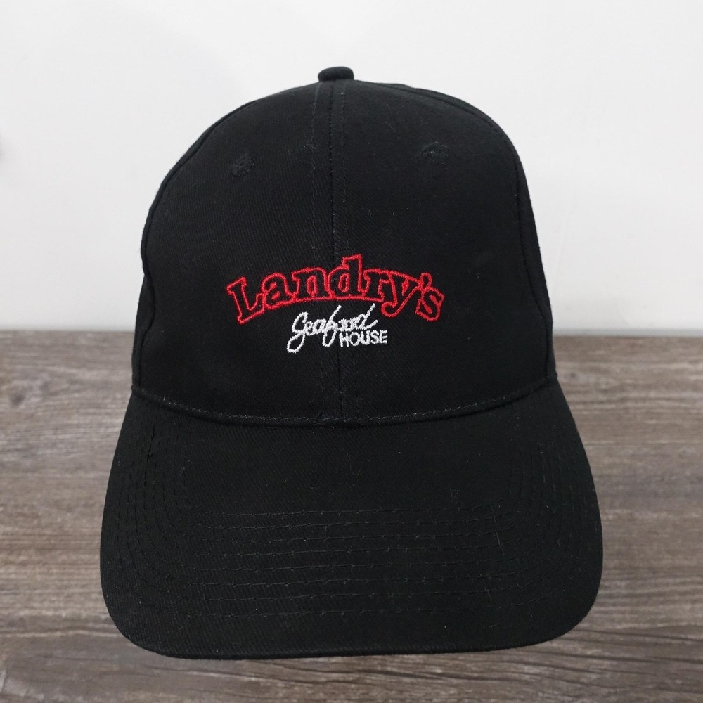 Landry's Seafood House Hat Cap Strap Back Black Embroidered Restaurant Mens